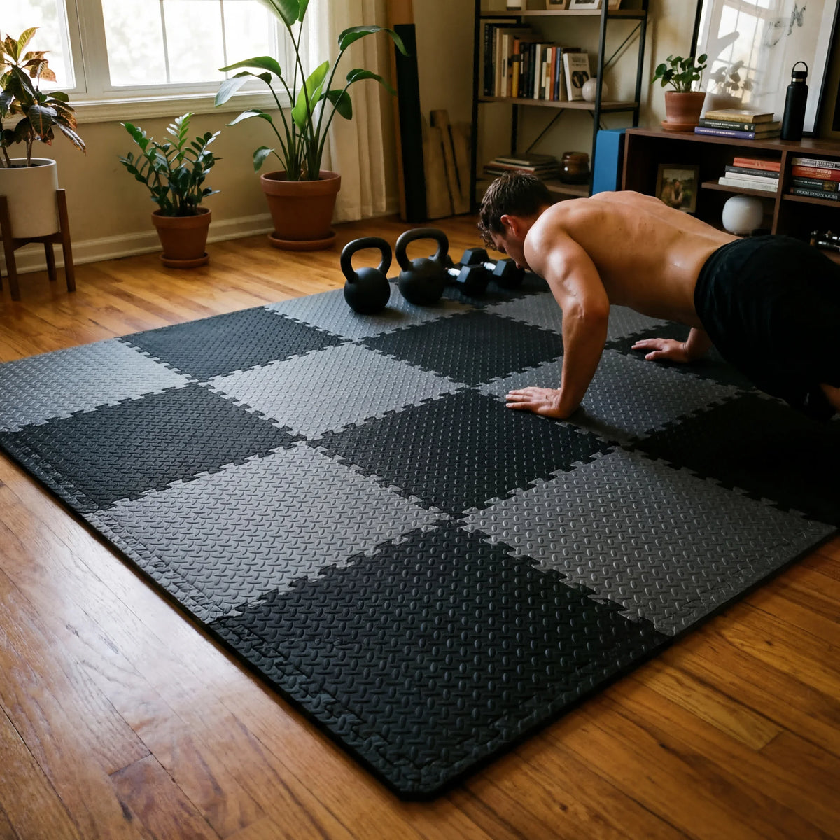 Gym Floor Mat for Home Workout Anti-Slip Rubber Exercise Mat with Inte ...