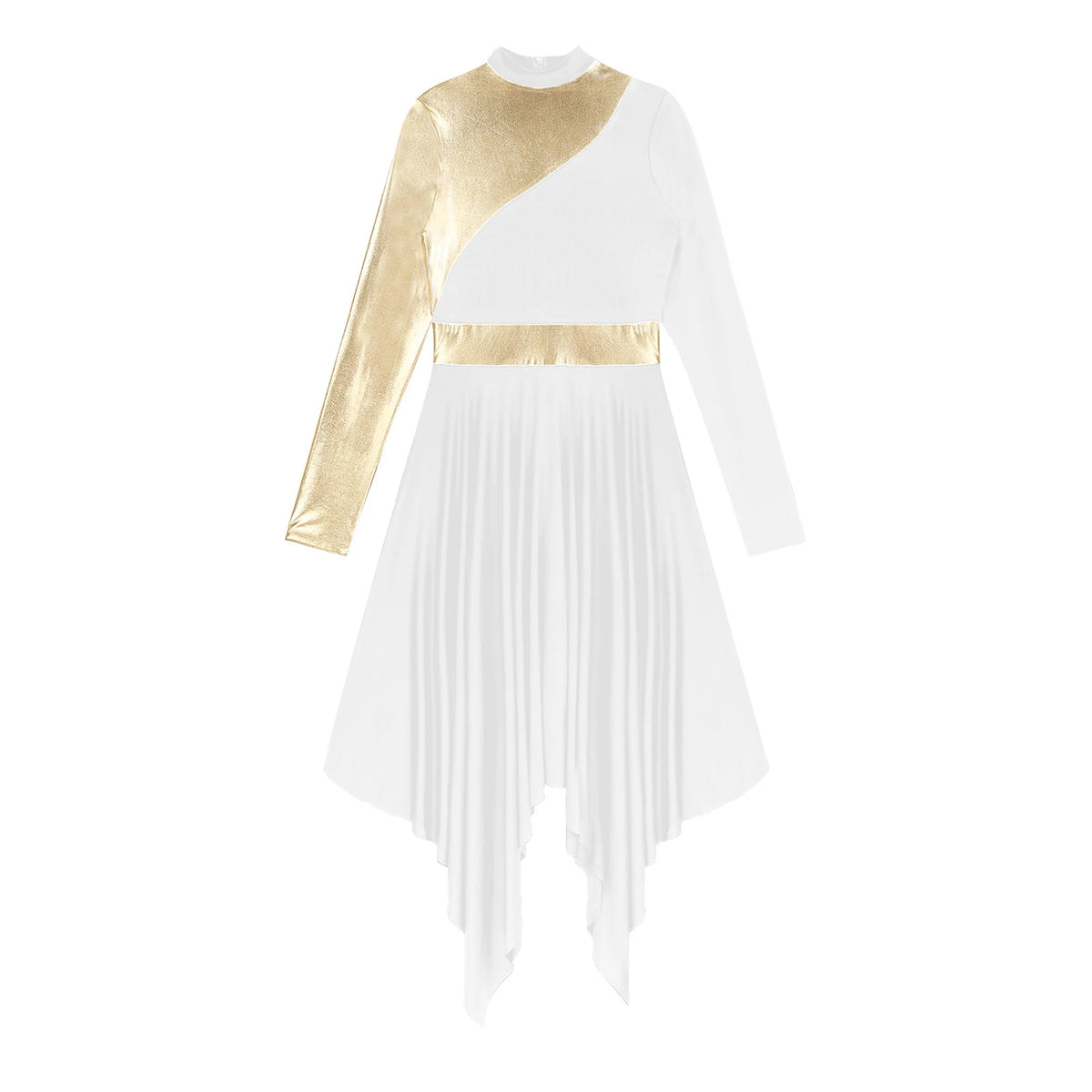 Women Modern Lyrical Dance Dress Waltz Ballroom Performance Costume Church Choir Worship Gown Long Sleeve Shiny Dancewear